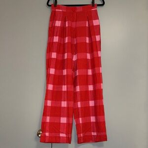 Chic Red and Pink Plaid Pants from Anthropologie